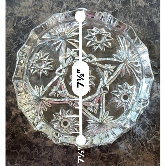 Anchor Hocking Prescut Clear 7.5” Ashtray Pressed Glass USA Star Vintage - Picture 5 of 5